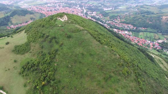 Aerial view of Bosnian pyramids with Visoko village in the valley