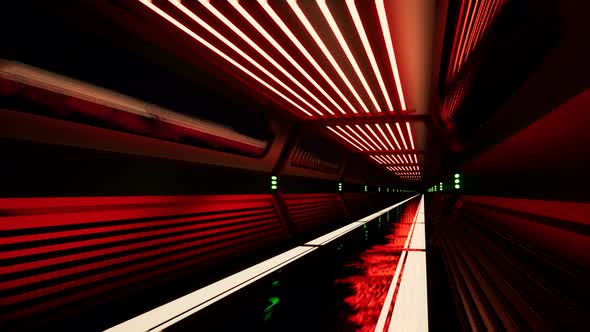 Movement Inside a Neon Metal Tunnel.