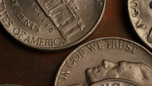 Rotating stock footage shot of American monetary coins - MONEY 0304