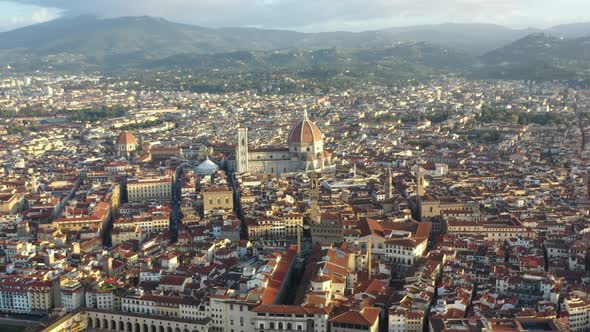 A Bridge Over the Arno River in Florence From a Drone