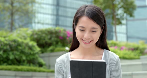 Businesswoman work on tablet computer