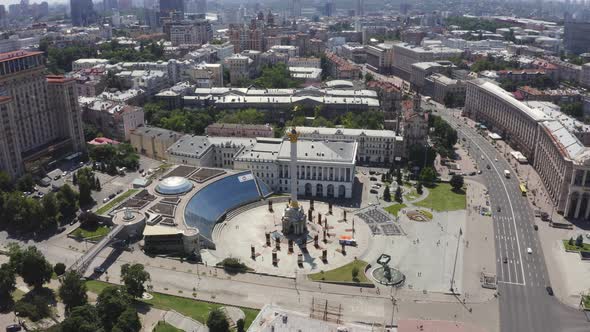 Aerial View of the Kyiv Ukraine Above Maidan Nezalezhnosti Independence Monument