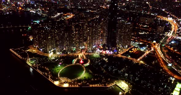 Aerial View of Saigon at night