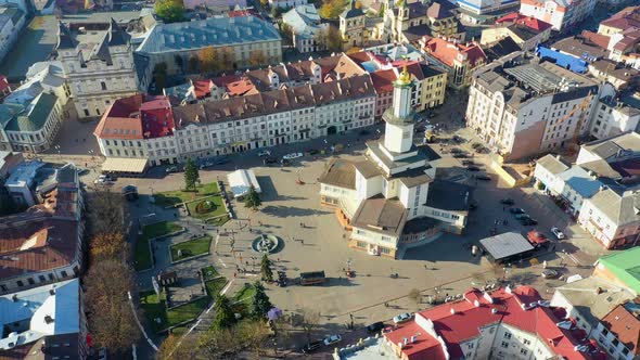 Drone Video - Aerial View of Ivano-Frankivsk City Historical Center