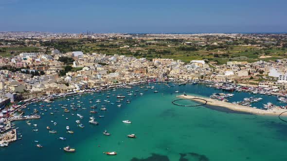 Aerial view of the city Marsaxlokk in Malta