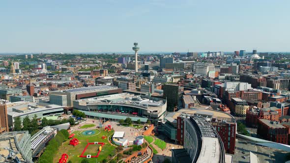 Flight Over the City Center of Liverpool  Travel Photography