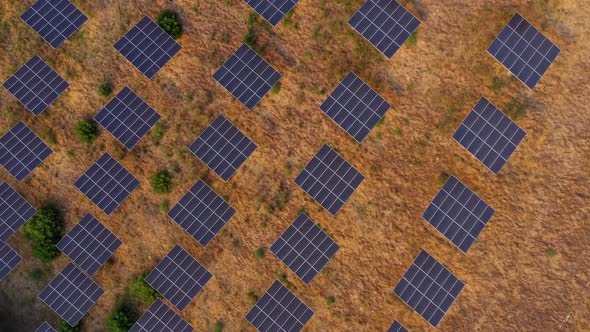 Aerial shot of a hillside in Southern California covered with solar panels