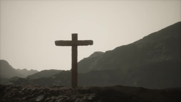 Wooden Crucifix Cross at Mountain