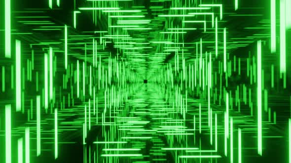 Green Rotating glowing spinning neon squares.