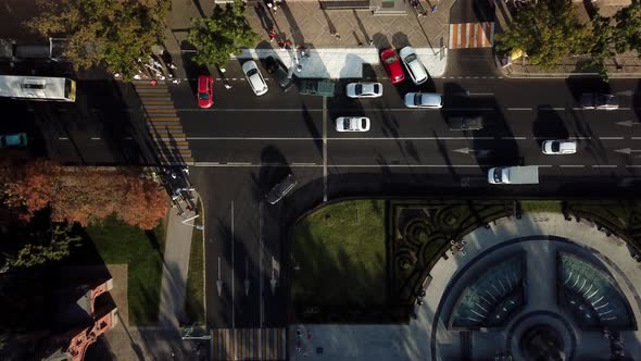 Drone's Eye View: Aerial City Traffic, Top Down View of Freeway Busy City Rush Hour Traffic Jam