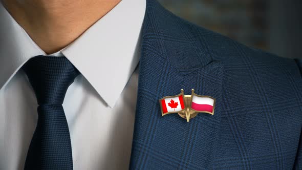 Businessman Friend Flags Pin Canada Poland