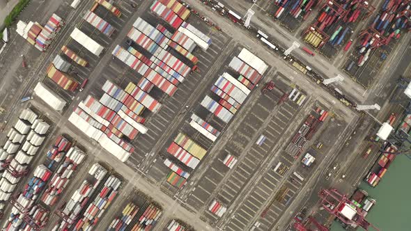 Shipping to harbor by crane in Victoria Harbour, Hong Kong. Aerial  View drone 4