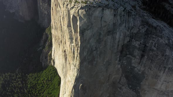 Aerial Top Down View of the Steep Slope of El Capitan Mount, Yosemite National Park, USA