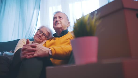 Happy Retired Couple Enjoying Evening with Canle Lights