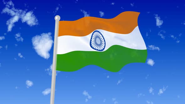 India Flag Waving In The Sky With Cloud alt