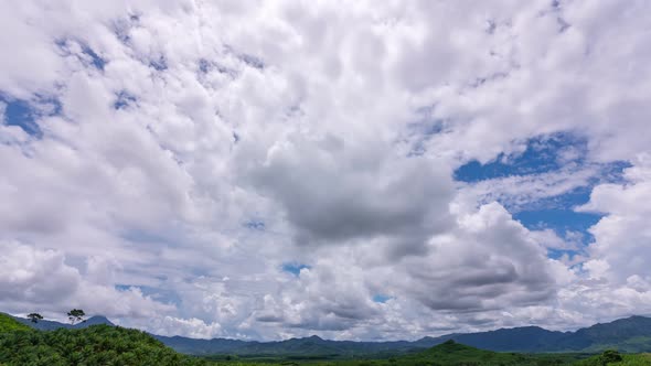 Summer Clouds background.Blue sky white clouds over mountains