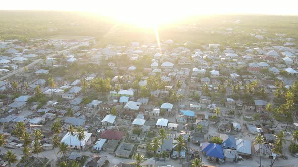 Aerial View of Houses Near the Coast in Zanzibar Tanzania Slow Motion