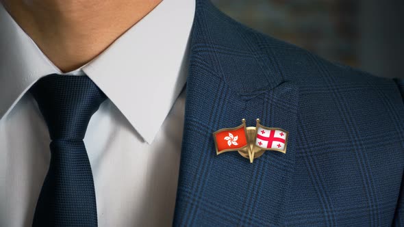 Businessman Friend Flags Pin Hong Kong Georgia