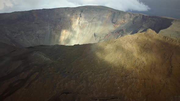 Aerial view of Piton de la Fournaise on Reunion island.