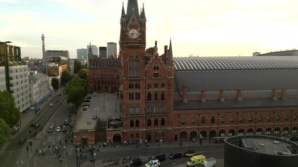 Aerial Drone Video St Pancras International Train Station London England Uk