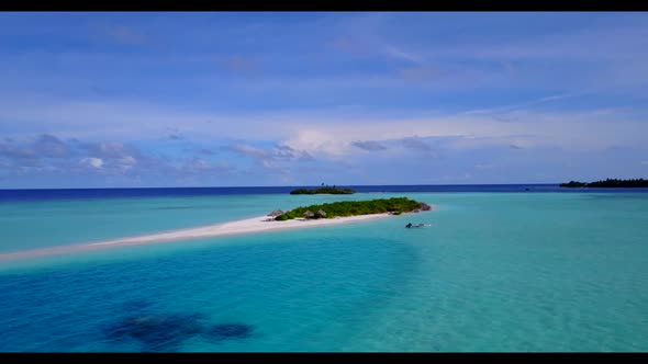 Aerial top view panorama of luxury seashore beach adventure by clear lagoon and white sandy backgrou