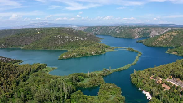 Drone Aerial Video Footage Flying Over Krka National Park Waterfalls, Croatia