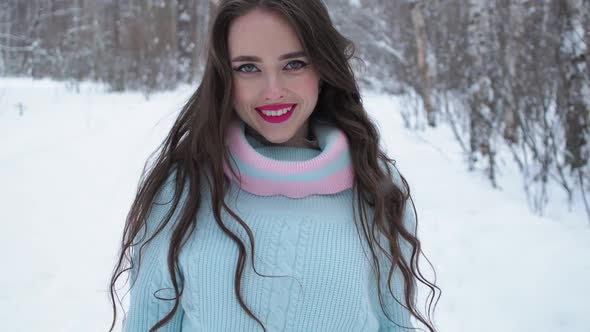 Stylish Young Woman Walking Towards Winter Forest