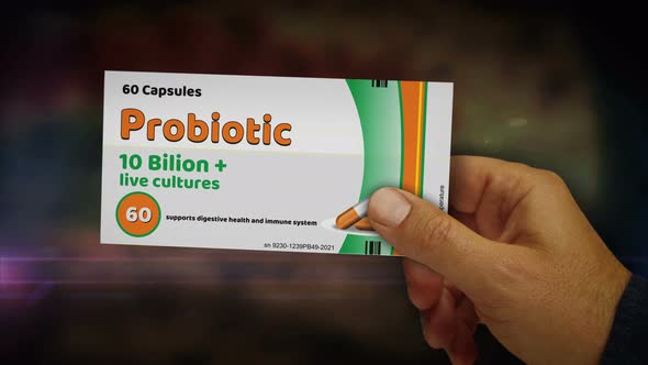 Probiotic medicine box in hand abstract concept rendering