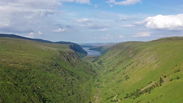 Aerial View of the Glenveagh National Park with Castle Castle and Loch in the Background - County