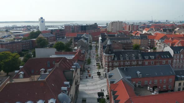 Aerial View of Torvegade One of Denmark's Longest Pedestrian Streets in Esbjerg