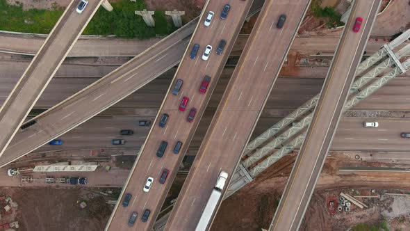 Birds eye view of traffic on major freeway in Houston