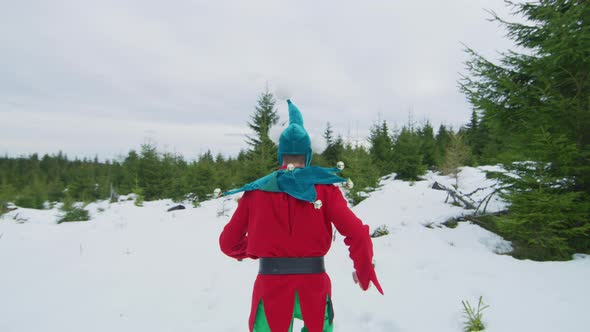 Elf running in the snow