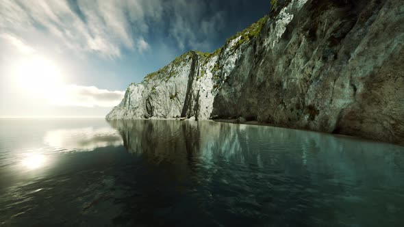 Massive Sea Cliffs and Waves of the North Sea on the Southern Coast