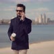 Man Drink Coffee And Relaxing After Work. Italian Man Looking At River. Businessman Drinking Tea. - VideoHive Item for Sale