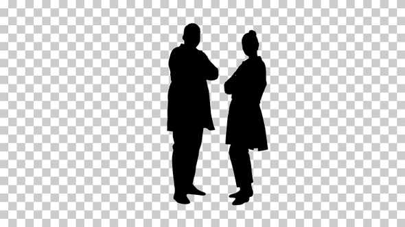 Silhouette Woman and man doctors with crossed arms, Alpha Channel