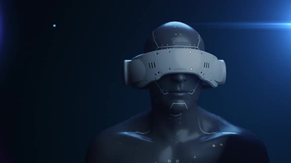 cyborg man in VR helmet . concept technology and entertainment industry