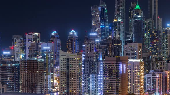 Fantastic Rooftop Skyline of Dubai Marina Timelapse