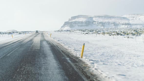 Car Driving on the Beautiful Road in Iceland