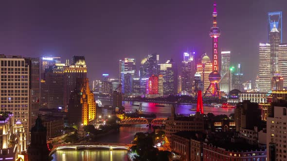 Shanghai Waibaidu Bridge Over Wusong at TV Tower Timelapse