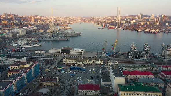 View of the Railway and Sea Terminal Buildings in the Center of Vladivostok