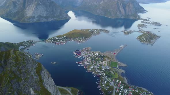 Lofoten Islands and Beach Aerial View in Norway