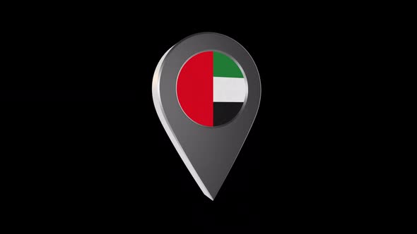 3d Animation Map Pointer With United Arab Emirates  Flag With Alpha Channel - 2K