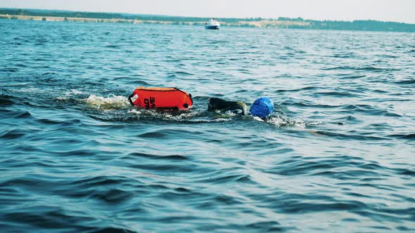 Open Water Swimmer Swimming Butterfly in a River