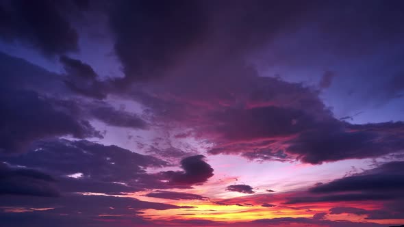 Beautifully colored clouds before sunrise , blue hour, 4K