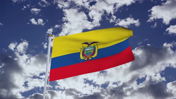Ecuador Flag With Sky 4k