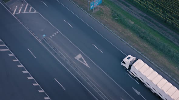 Moving White Truck with Semitrailer