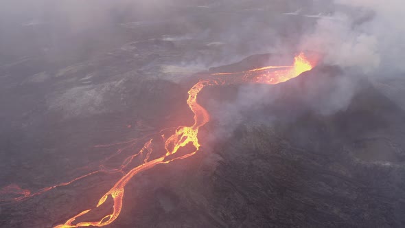 Aerial View of this Volcano Blowing out Lava and Smoke