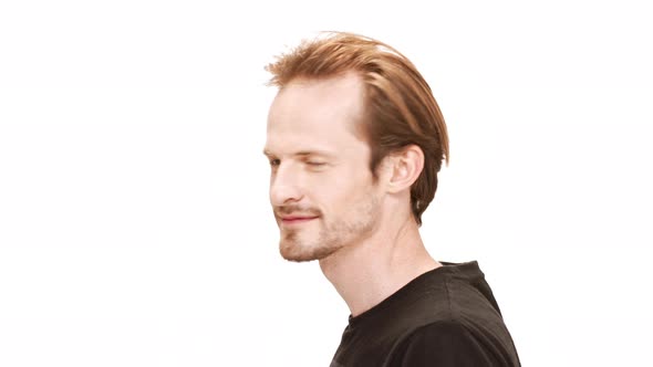 Young Handsome Man Smiling Calling with Finger Over White Background