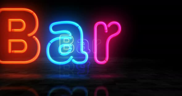 Bar neon symbol 3d flight between