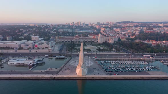 Wonderful Sunset Landscape Overlooking the Portuguese Monument to Discoveries Padrao Dos